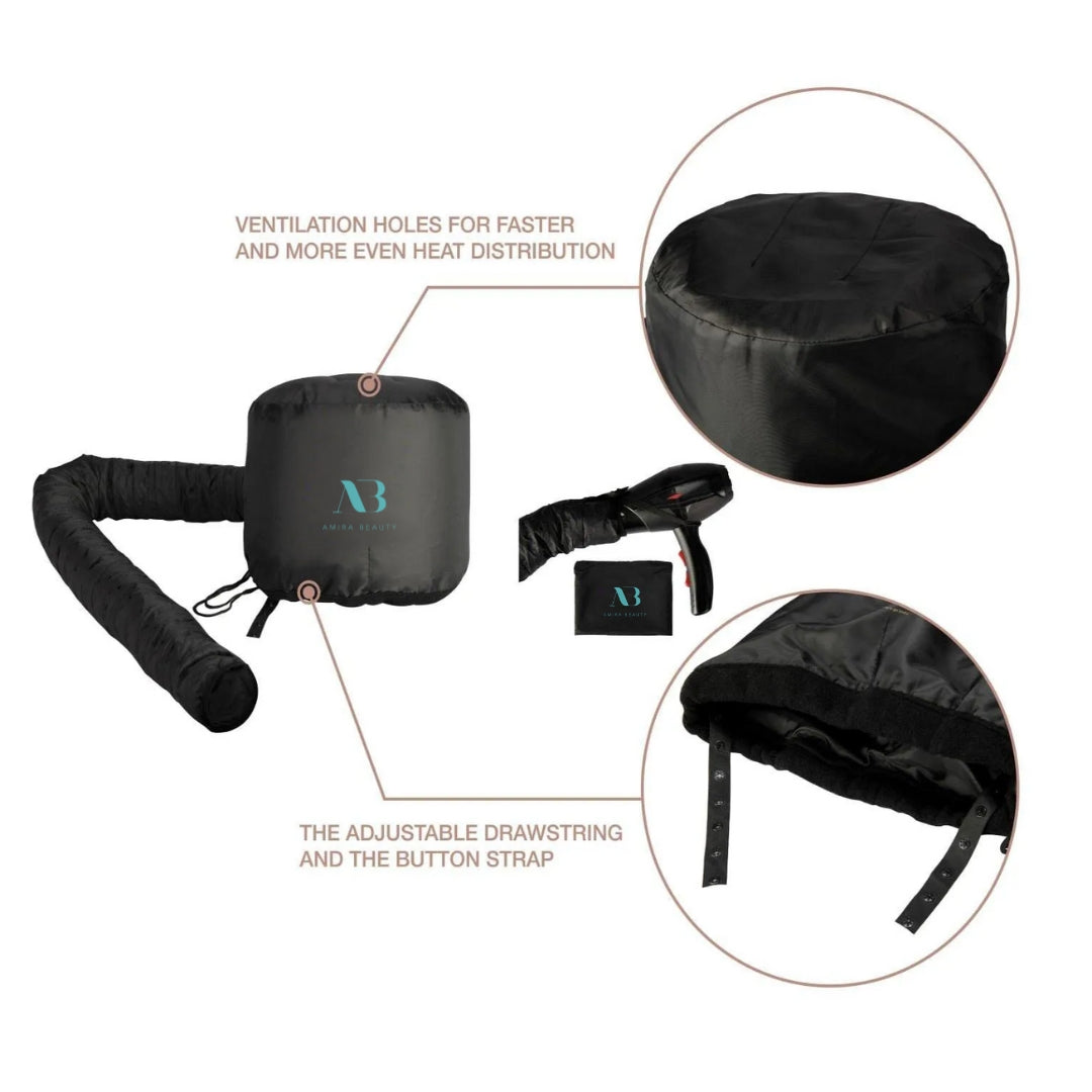 Bonnet Hair Dryer Hood Diffuser Attachment - Soft Adjustable Dryer Cap with Headband