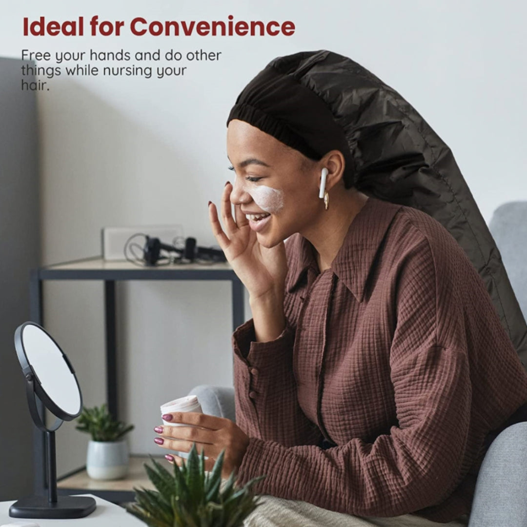 Bonnet Hood Hair Dryer Diffuser Attachment - Extra Long Soft Adjustable Dryer Cap with Headband