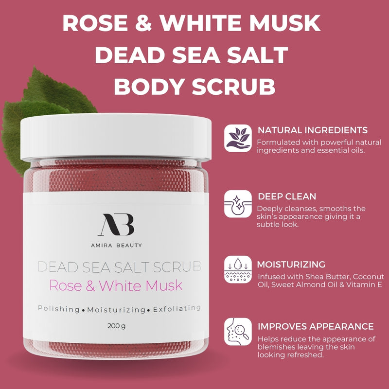 Dead Sea Salt Foaming Body Scrub - Rose & White Musk 7 oz